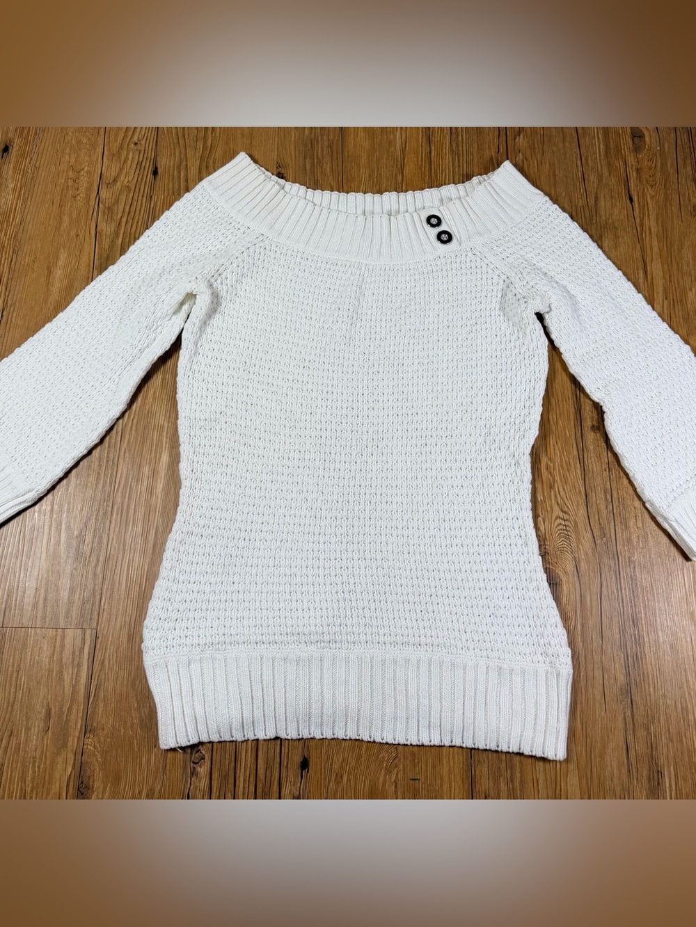 White House Black Market Sweater Womens M White Knit Button Shoulder Pullover